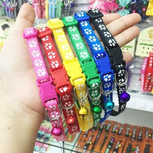 Lovely Kitten Collar Cat Dog Nylon Fabric Necklace Small Pet Footprint Collar With Bell