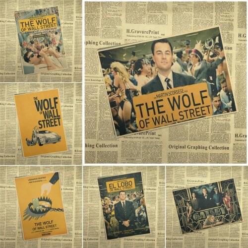 The Wolf of Wall Street Leonardo DiCaprio Margot Robbie Movie Poster Kraft paper wall Brown Bar Cafe living room Posters