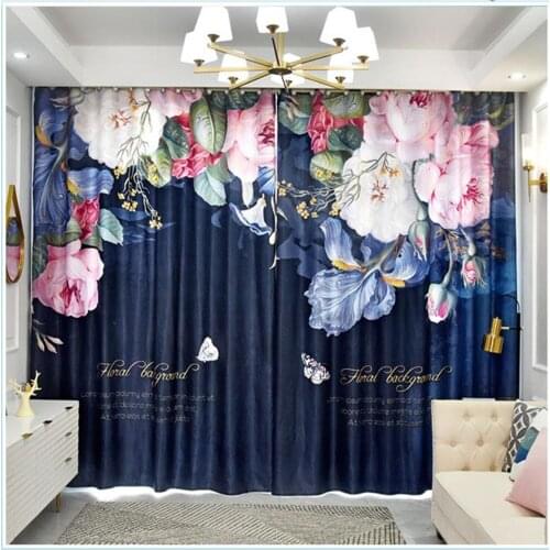 Simple curtain custom personalized oil painting flower curtains bay window French window curtains