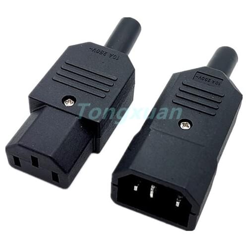 Straight Cable Plug Connector 10A 250V Black female&male Plug Rewirable Power Connector 3 pin AC Socket