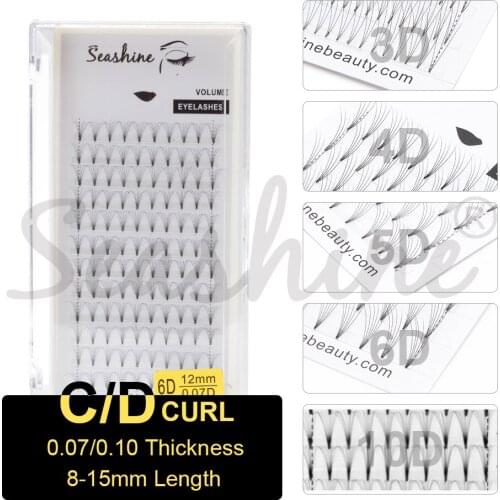 Seashine 2D~6D Short Stem Pre Made Volume Fans Eyelashes Extension Faux Mink Russian Premade Volume Fans Eyelashes Makeup Tools