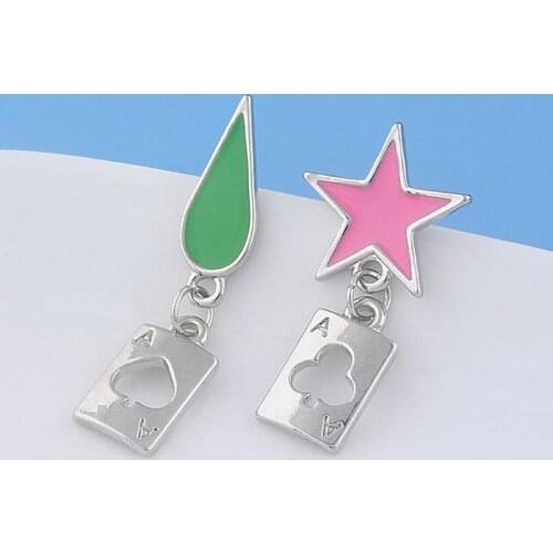 Hisoka Cosplay Earrings Anime Hunter x Hunter Stars Teardrop Poker Design Drop Earrings For Women Men Fashion Jewelry