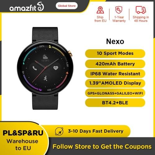 Amazfit Nexo Smartwatch Ceramics Bezel Global Version 10 Sports Modes GPS Glonass 1.39 inch AMOLED Display for Android phone