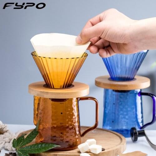 Glass Coffee Funnel Dripper Wooden V60 Brackets Glass Coffee Funnel Dripper Glass Coffee Filter Reusable Coffee Filters