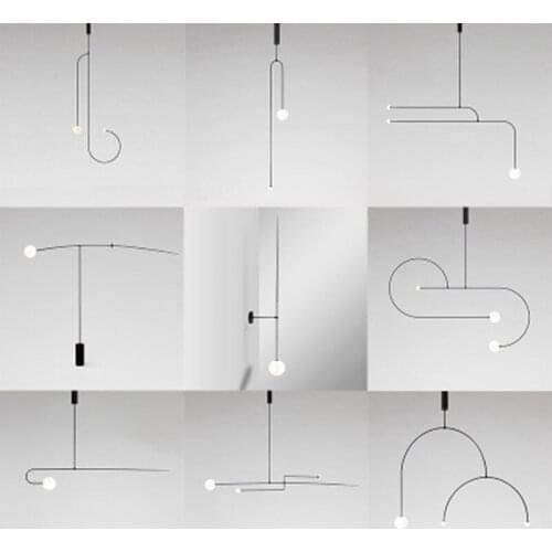 Simple Geometrical line living room led chandelier coffee shop bar creative glass lamps Nordic art design line chandelier