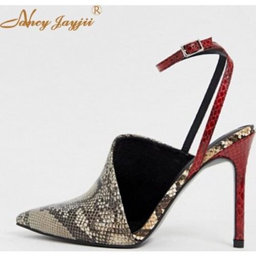 Female Shoes Adult Lady Sandals Black Solid Snakelike Buckle Ankle Strap Super High Thin heels Wedding Party Fashion Mature 2019