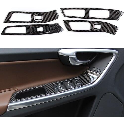 Car Interior Carbon Fiber Car Door Armrest Panel Decoration Cover Trim For Volvo V60 S60 XC60 2011-2017 Interior Mouldings