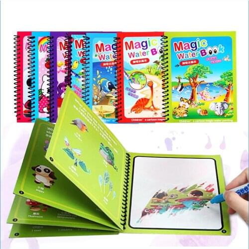 Magic Water Coloring Books Aqua Water Wow Drawing Color Reusable Drawing Educational Toy With Water Pens For Toddlers Kids