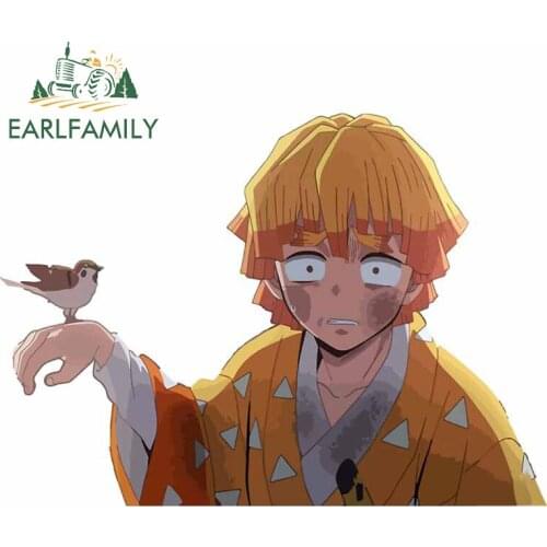 EARLFAMILY 13cm x 9.7cm for Zenitsu Demon Slayer Funny Car Stickers and Decals Vinyl Car Wrap Suitable for JDM RV Door Window