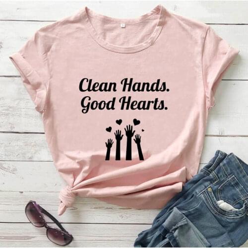 Woman Tee Top Funny T Shirt Social Distancing Shirts Clean Hands Good Hearts Shirts Stay At Home T Shirts