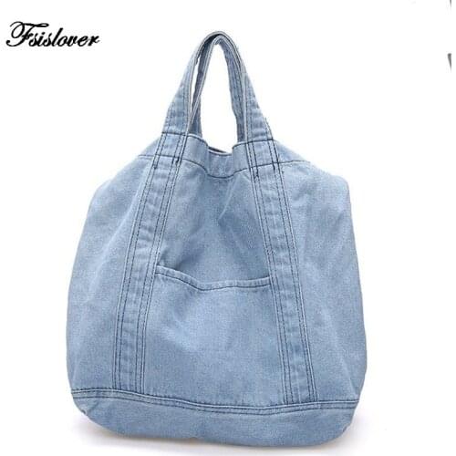Women Canvas Shoulder Bag Huge High Capacity Denim Ladies Shopping Bag Feminina Simple Foldable Reusable Handbag Tote Beach Bag