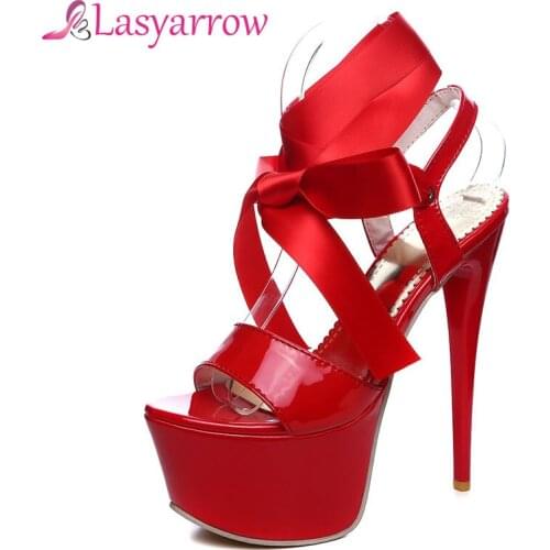 Lasyarrow Sexy Women Shoes Open Toe Lace up Heels Sandals Woman sandals Thin Heels Shoes Platform Cross-tie shoes Female RM062