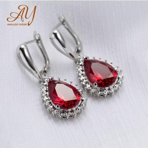 Anillos Yuzuk Womens Drop Earrings 925 Sterling Silver Jewelry Earrings With Oval Cut AAAAA Royal Red Olive Zircon Wedding Gif