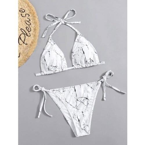 Women String High Cut Swimsuit Sexy Tie Dye Bikini Halter Micro Swimwear Brazilian Backless Bandage Bathing Suit Beach Wear