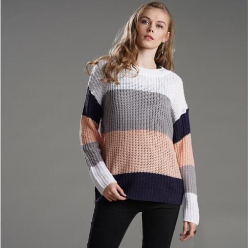 Womens sweater autumn and winter season warm striped round neck pullover sweater 2021 female loose large size casual sweater