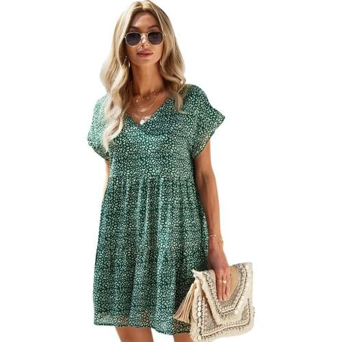 Printed New Dress 2021 Summer Elegant A-line Loose and Comfortable V-Neck Dress Women