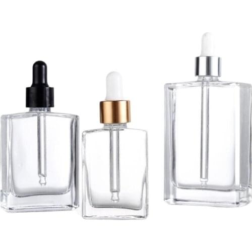 100ml square shape clear glass bottle aluminum dropper lid for E-liquid essential oil serum water skin packing