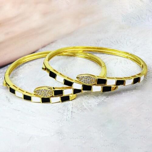 3 Pcs Enamel Black white color Metal Bangle Fashion Jewelry Bangle Bracelet Gold color Women bangle 51441