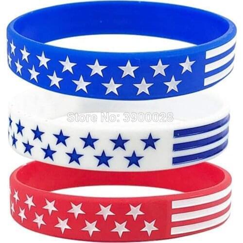 300pcs Blue White Red American Flag silicone wristband bracelet free shipping by DHL