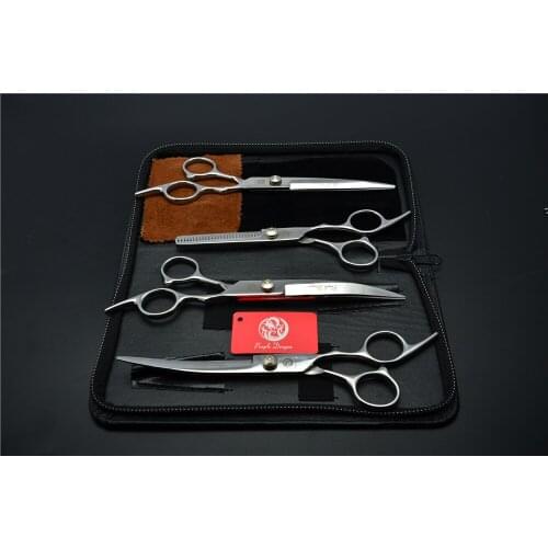 4Pcs Set 3001-Z# 7'' Hairdressing Scissors Bent Up/Down Curve + Cutting + Thinning Shears Dogs Cats Pets Hair Scissors Suit