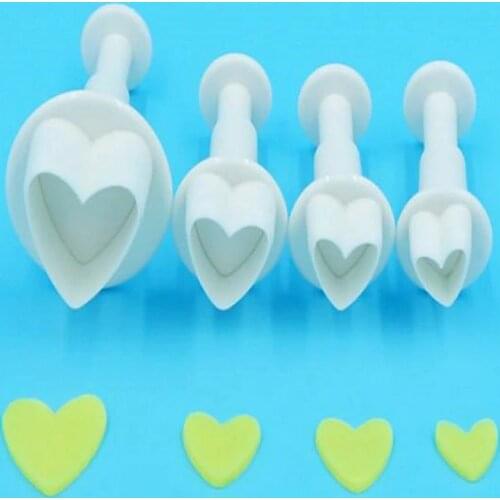 4pcs/set Heart Plunger Fondant Cutter Plastic Cookie Cutter Sugarcraft Mold Cake Decorating Tools