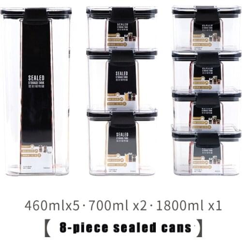 8 piece set Food Storage Container Plastic Kitchen Refrigerator Noodle Box Multigrain Storage Tank Transparent Sealed Cans
