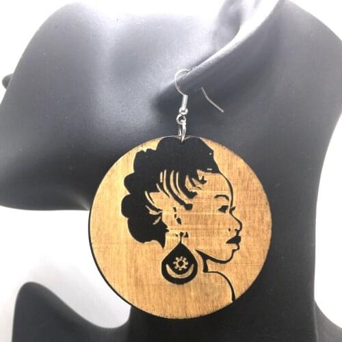 Afro Natural Adinkra Queen Wooden Earrings