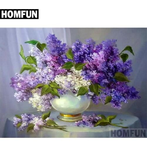 HOMFUN 5D Diamond "purple flower" Diamond Embroidery Full Round/ Square Diy Diamond Painting Cross Stitch Home Decor A06579