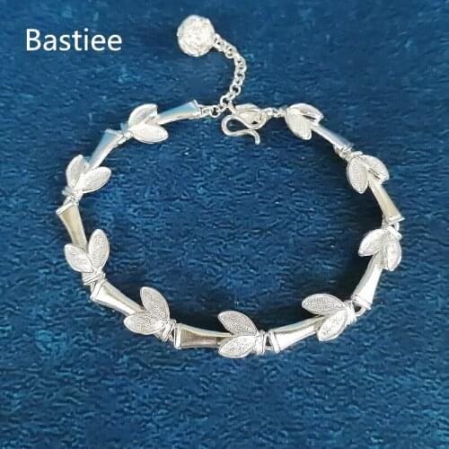 Bastiee Bamboo 999 Sterling Silver Bracelets For Women Hand Chain Bracelet Handmade Hmong Luxury Jewelry Charms Ethnic Armband