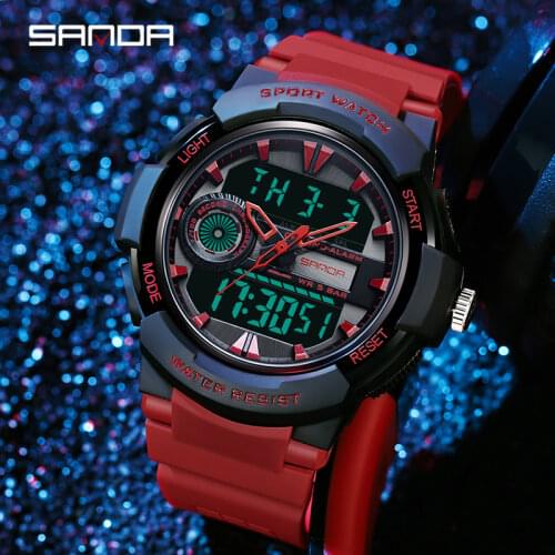 SANDA Mens Watches One Piece Sports Watch LED Digital 3ATM Waterproof Military Watches S Shock Male Clock relogios masculino