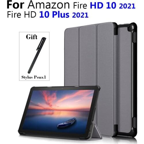 Cover Case for Kindle Fire HD 10 Plus 2021/HD10 2021 Tablet PU Leather Cover Smart Shell Funda Capa + Gifts