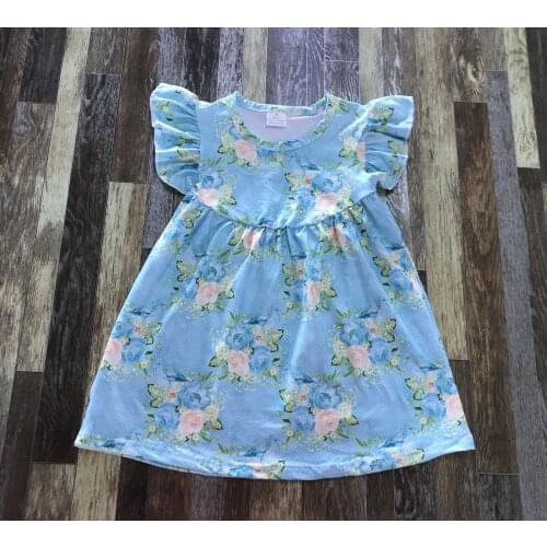 Kids clothing Little girl summer beautiful blue flower polka dot print dress