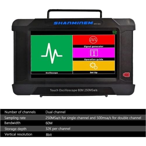 Electronic Touch Screen Oscilloscope 60M/250MSa/S Sampling Rate 2 Channels USB 32 Groups Of Original Waveform Storage SMTO502S