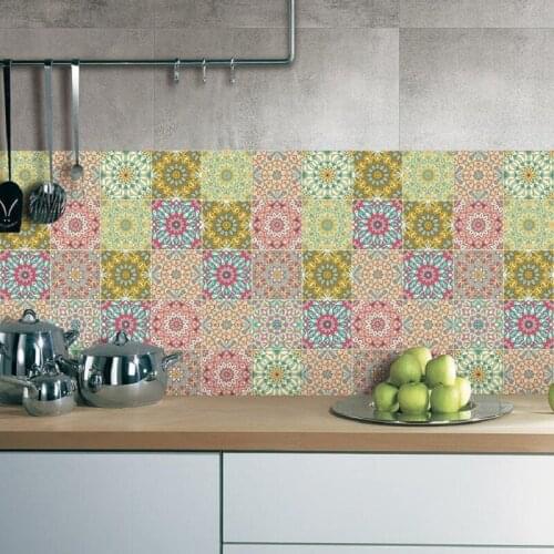 European tile stickers retro living room bedroom wallpaper wall sticker kitchen oilproof sticker bathroom waterproof sticker
