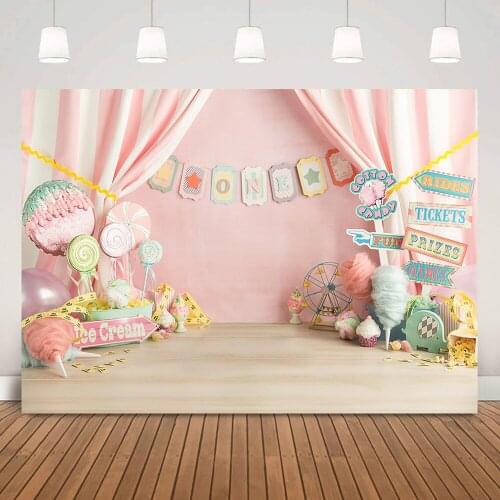 Sweet Girl One Birthday Background Ice Cream Cake Smash Photography Lollipop Candy Newborn Baby Portrait Photo Background Props
