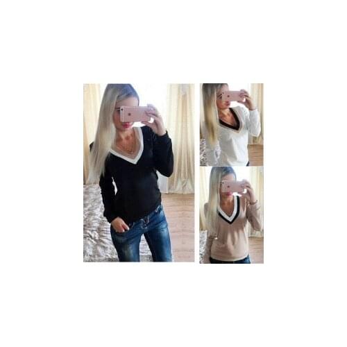 T Shirt Women 2021 Harajuku Tshirt Pullover Double V-neck Stitching Long-Sleeved Straight t-shirt Pokemon Vestidos BLK527