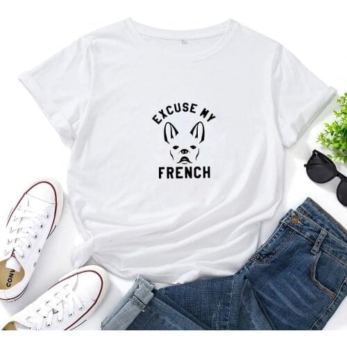 EXCUSE MY FRENCH Print T Shirt for Women Short Sleeve Loose Tshirt Woman Casual Summer Streetwear Top Black Red Tee Shirt Femme