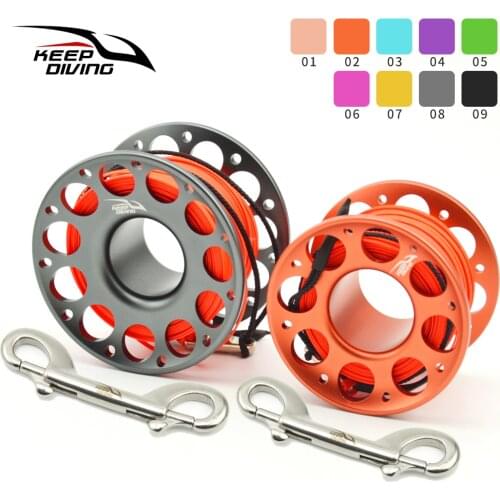 15M/30M Scuba Diving Aluminum Alloy Spool Finger Reel with Stainless Steel double ended hook SMB Equipment Cave Dive Accessories