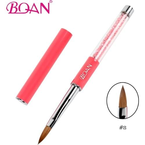 BQAN Nail Art Brush #8 Pink Rhinestone & Metal Handle Nail Acrylic Brush Pure Kolinsky Sable Hair Nail Brush Tool