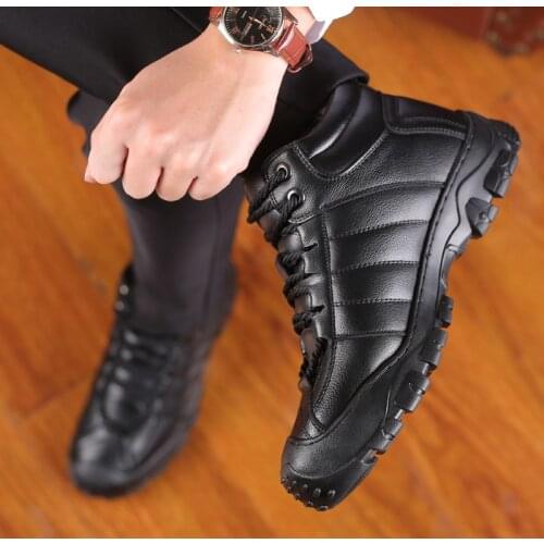 Misalwa Winter Wool Men Casual Shoes PU Leather Outdoor Sneakers Thermal Insulated Handcraft Antiskid Mens Shoes Warm Furry