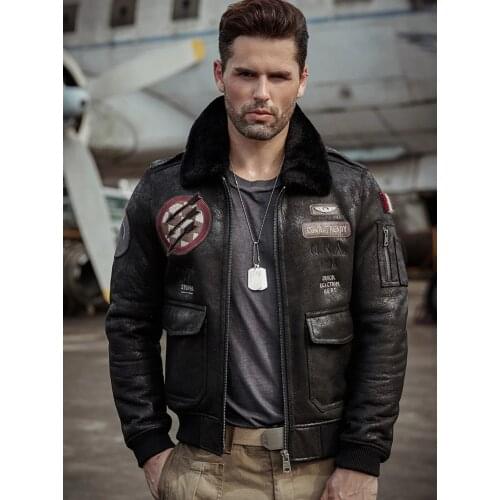 2019 New Mens B6 Shearling Jacket Sheepskin Coat Leather Jacket Mens Fur Coat Badge A2 Airforce Flight Coat