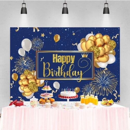 Laeacco Golden Balloon Firework Crown Birthday Party Customization Photo Backdrop Photographic Photo Background For Photo Studio