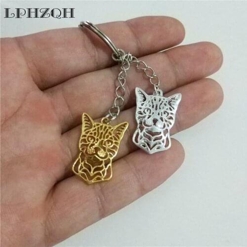LPHZQH Fashion Hollow Bengal Cat Keychain Women Handbag Pendant Accessories Charm Trendy Car Key Ring Gift Jewelery Steampunk
