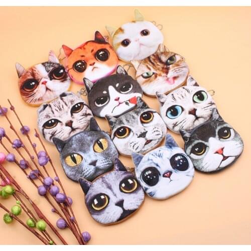 Cute Girls Wallet Bag Ladies Zipper Mini 3D Cat Face Coin Purses Dog Childrens Purse Plush Bolsa De Moeda Coins Pouch Monedero