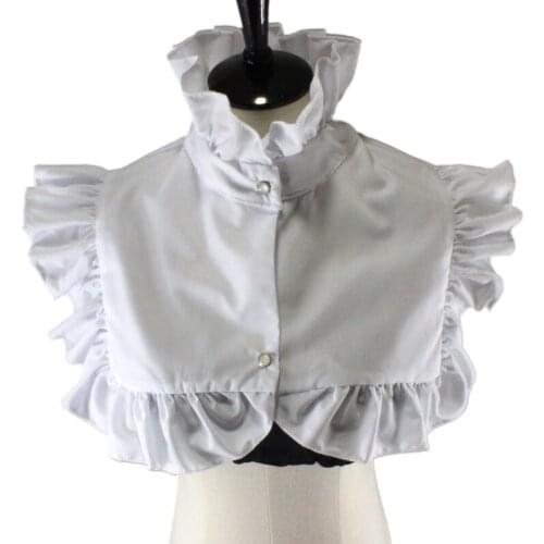 N7MF Women Vintage Ruffled High Neck False Fake Collar Dickey Buttons Solid Color Detachable Half Shirt Sweater Decorative Crop