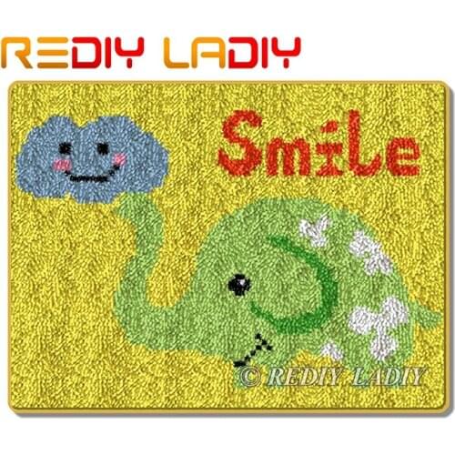 Latch Hook Rug Kit Smile Elephants Crocheting Carpet Rug 100% Acrylic Yarn Cushion Mat DIY Carpet Rug Home Decor Arts & Crafts