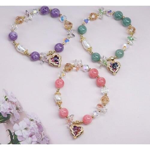 New fresh romantic heart of the sea bracelet female student Pearl zircon Elastic crystal bracelet for woman Jewelry