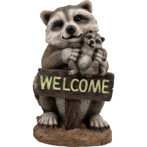 Adorable Garden Raccoon Welcome Sign Statue Outdoor Indoor Spring Autumn Winter Yard Lawn Decor Art Figurines Crafts Sculpture