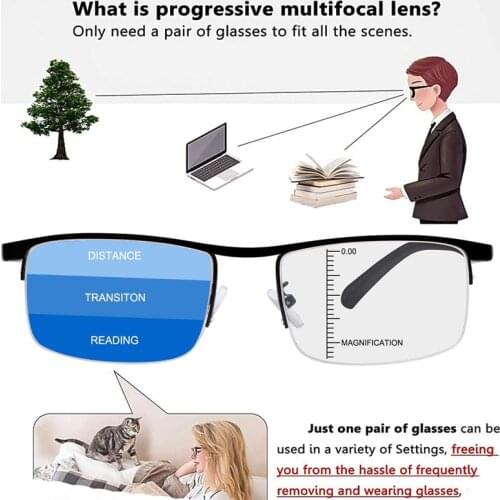 New Progressive Multi-focus Reading Glasses Men Wome with Blue Light-Blocking Titanium Alloy Computer Presbyopic Eyewear 1.0-4