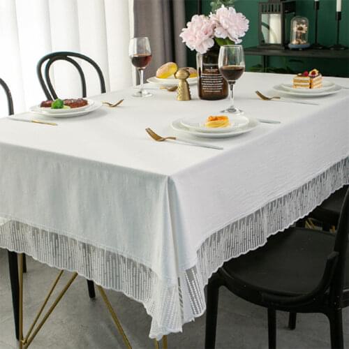 Solid Color Lace Edge Table Cover,French Retro Style Cotton Tablecloth,for Kitchen Dining Room Party Holiday Tabletop Decoration